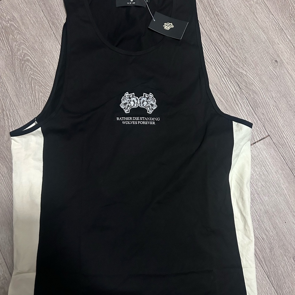 Dar Sport Black and White Men's Sleeveless Tank Top with Wolf Graphic